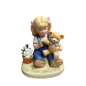 Homco 1985 Denim Days Debbie Talking to Teddy Porcelain Figurine